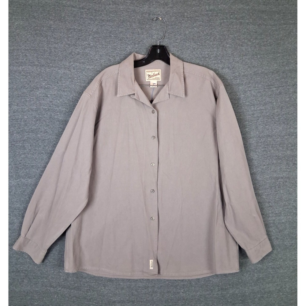 Woolrich Womens Shirt XL Gray Brown Button Up Canvas Lumberjack Outdoor Fall